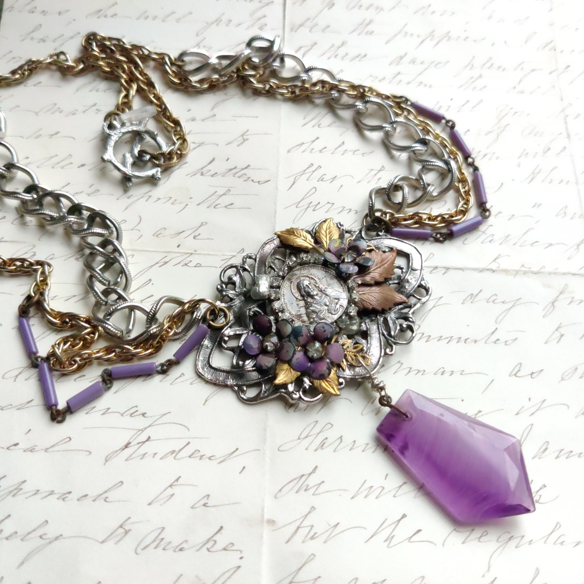 Religious Assemblage Art Necklace Jesus Necklace Vintage Etsy