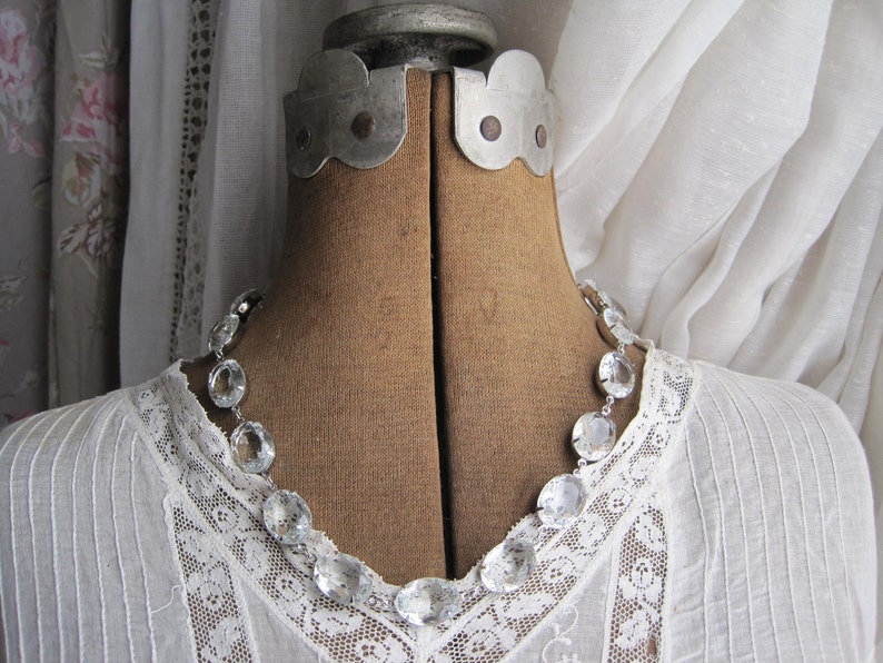 Glimmering Sophistication: Artisanal Anna Wintour Georgian style Rhinestone Collet Necklace by Sacred Cake, Elegant clear stone necklace. image 2