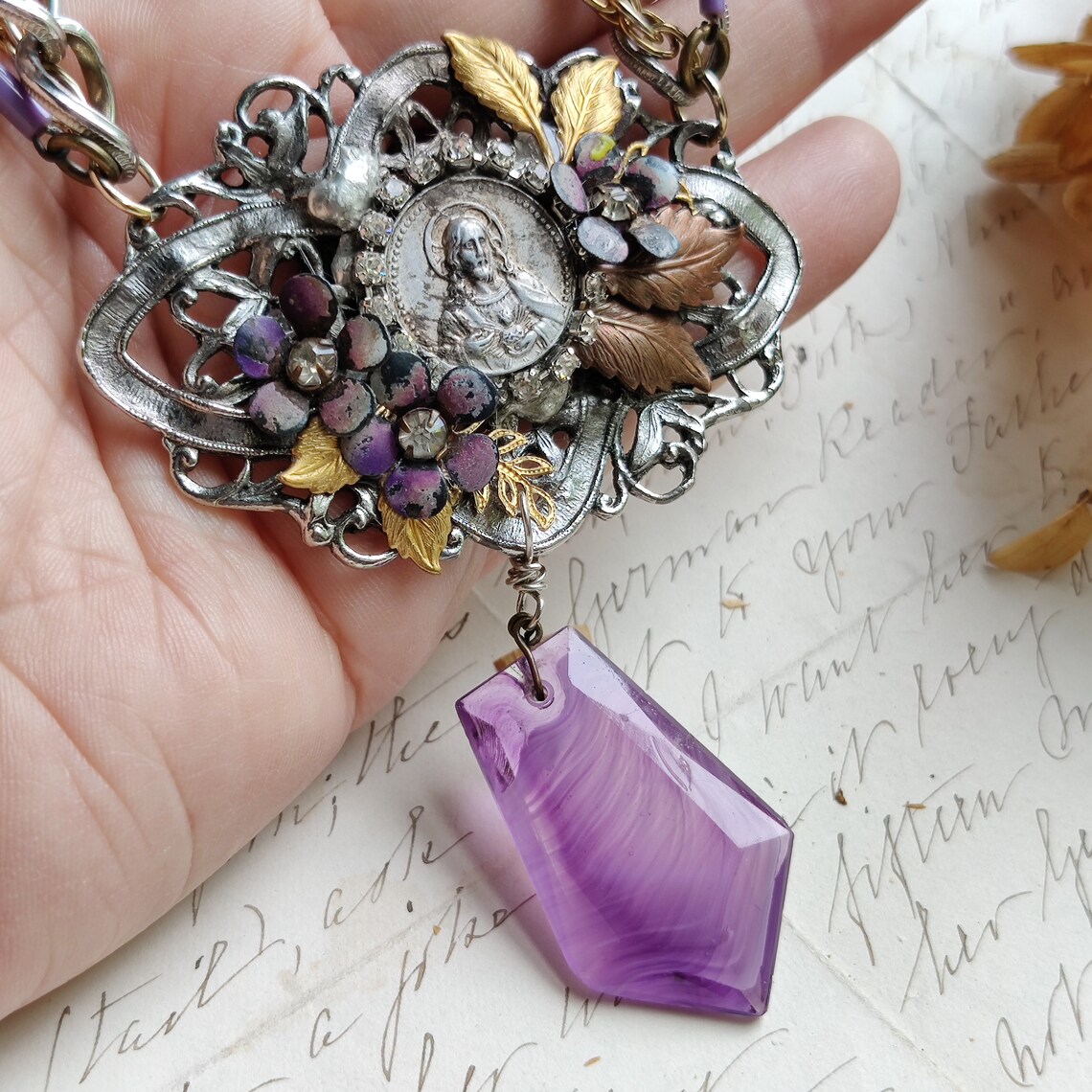 Religious Assemblage Art Necklace Jesus Necklace Vintage Etsy