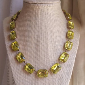 Vintage Jonquil Rhinestone Collet Necklace: Sunny Yellow Statement Jewelry