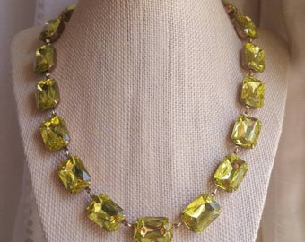 Vintage Jonquil Rhinestone Collet Necklace: Sunny Yellow Statement Jewelry