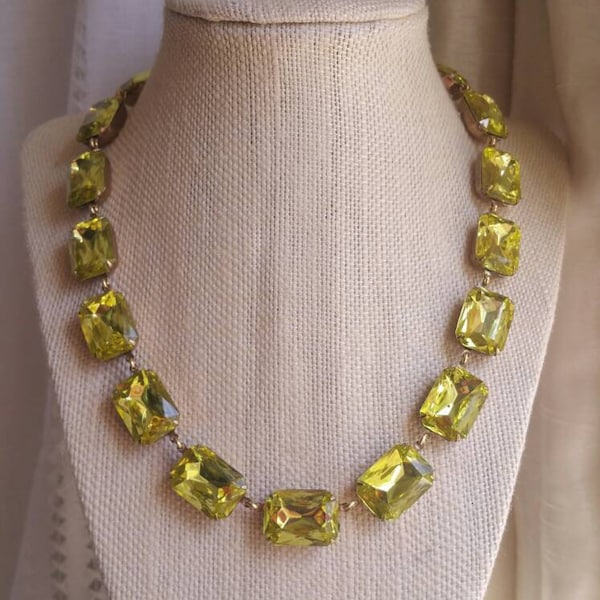 Sunny Yellow Statement Necklace, pale yellow necklace,  collet necklace, Georgian necklace, edwardian jewelry, georgian necklace.