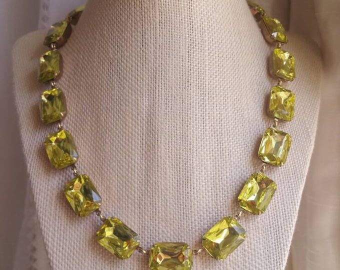 Vintage Jonquil Rhinestone Collet Necklace: Sunny Yellow Statement Jewelry