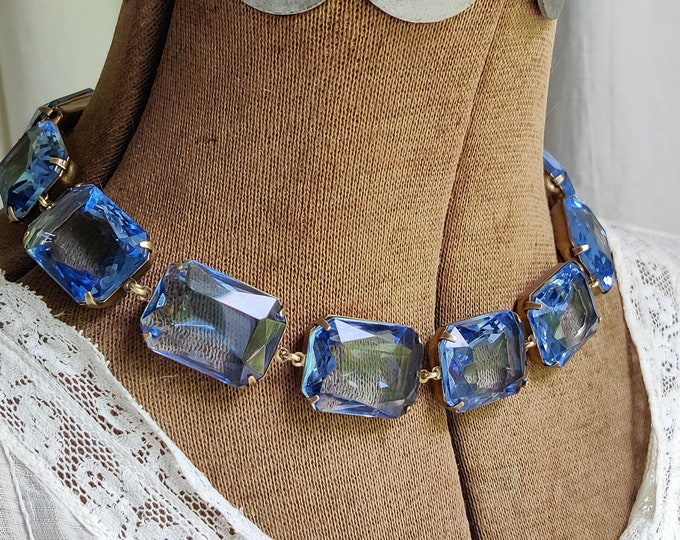 Chunky Sapphire Blue Rhinestone Necklace: Vintage Inspired Statement Jewelry
