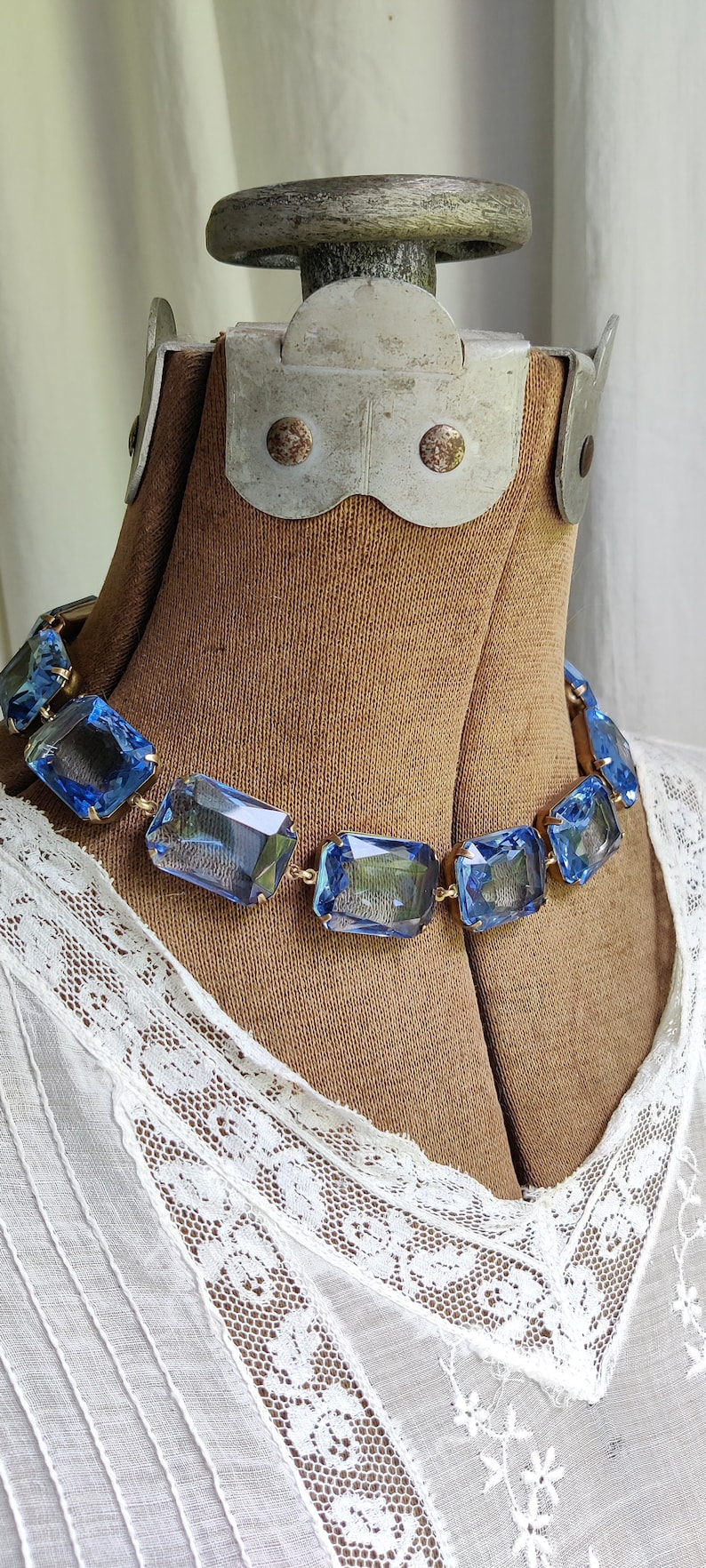 Chunky Blue statement necklace, Anna Wintour collet necklace, Georgian necklace, Georgian jewelry, Sapphire necklace. Blue image 1