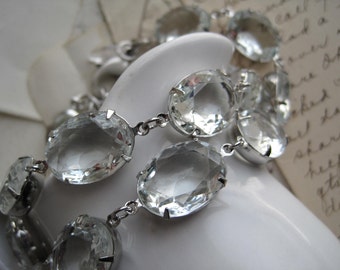 Glimmering Sophistication: Artisanal Anna Wintour Georgian style Rhinestone Collet Necklace by Sacred Cake, Elegant clear stone necklace.