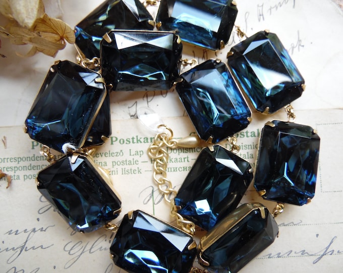 Vintage Montana Sapphire Blue Rhinestone Choker Necklace