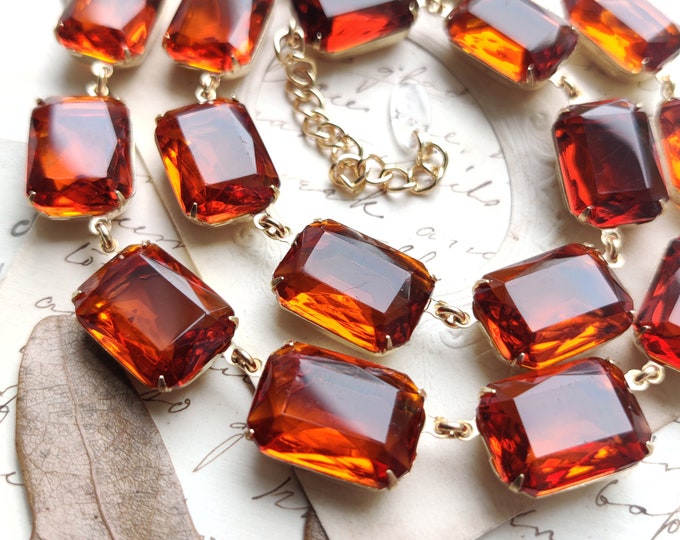 Vintage Madeira Topaz Statement Necklace: Adjustable Edwardian Jewelry
