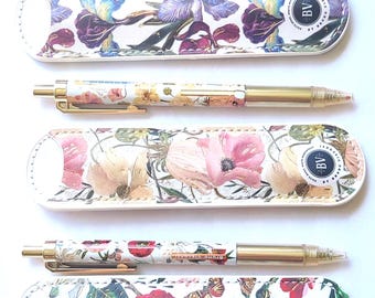 Bruno Visconti gold gift click gel pen with matching vegan leather travel pouch