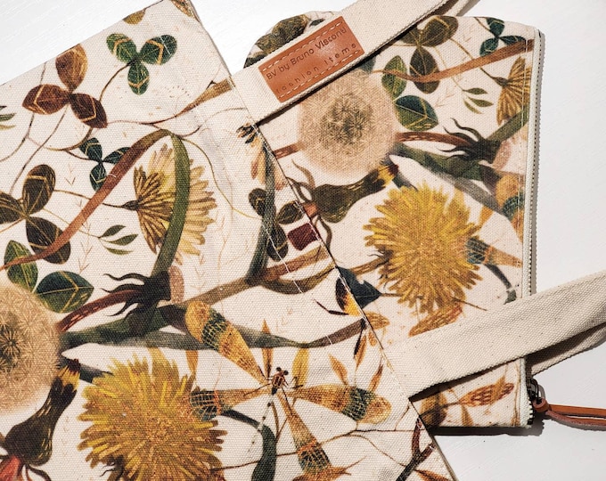 Bruno Visconti Floral Dandelion Canvas Tote Bag and Pouch Set