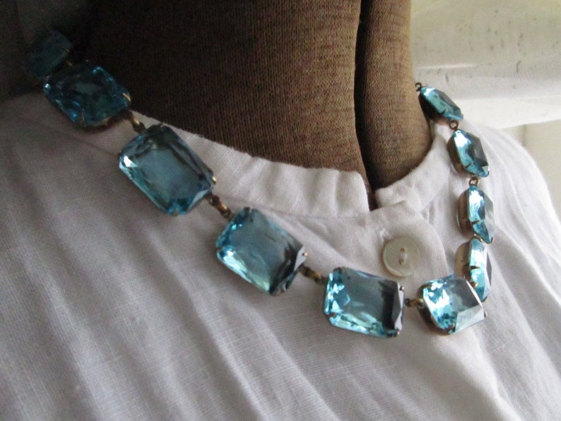 Anna Wintour collet necklace, Blue Statement necklace, Rare, collet, Aquamarine aqua statement necklace Georgian necklace. Beyond the Sea. image 9