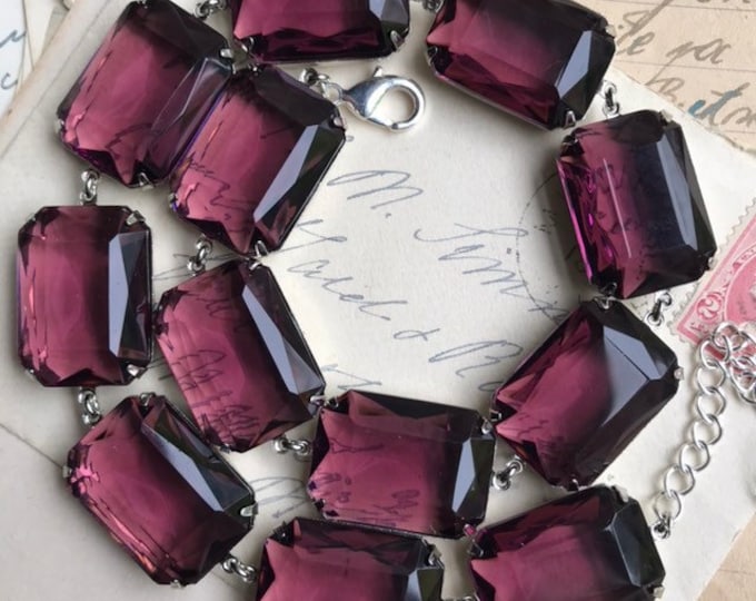 Purple Gem Statement Necklace: Vintage Glam Cocktail Jewelry
