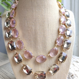 Anna Wintour Chunky neutral statement collet necklace, collet, sparkly brown necklace,  khaki crystal stone rhinestone necklace, neutral.