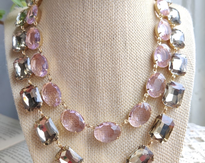 Handmade Chunky Crystal Collet Necklace - Neutral Statement Jewelry