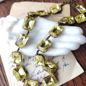 Yellow Rhinestone Collet Necklace: Georgian Style, Vintage Brass
