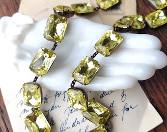 Yellow Rhinestone Collet Necklace: Georgian Style, Vintage Brass
