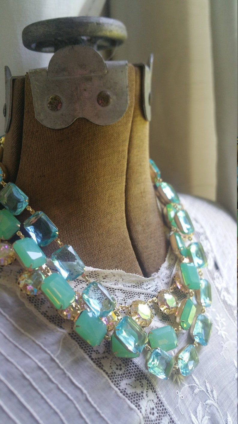 Anna Wintour collet necklace, Blue Statement necklace, Rare, collet, Aquamarine aqua statement necklace Georgian necklace. Beyond the Sea. image 2