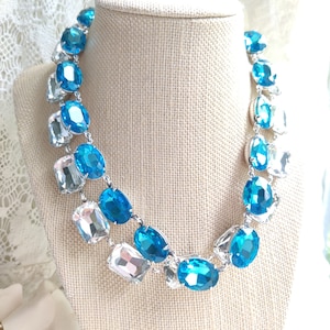 Anna Wintour collet necklace, aqua crystal statement necklace, Georgian style necklace, Bridgerton Downton, &quot;Island Breezes&quot;
