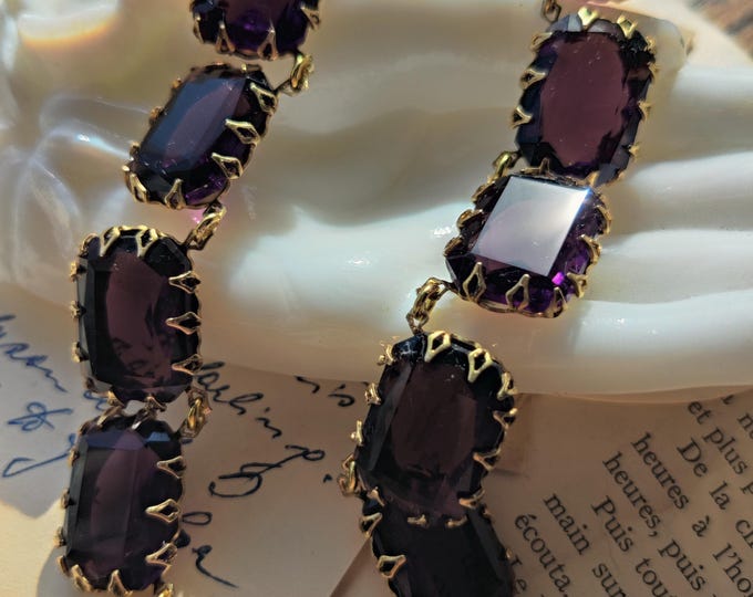 Vintage Amethyst Necklace: Gold Framed Victorian Gemstone Choker