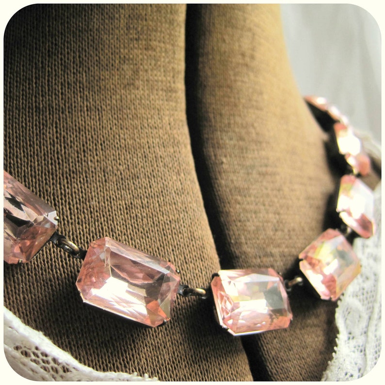 Blush pink Statement Necklace, pink crystal necklace, georgian collet, Anna Wintour necklace, pink wedding necklace, dusty pink bridal. image 3