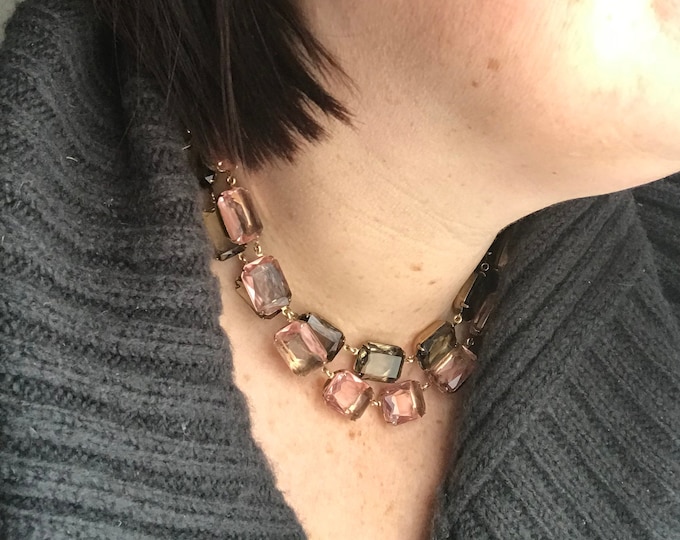 Vintage Czech Glass Layering Necklace: Pink & Gray Statement