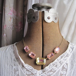 pink yellow Statement Necklace, vintage pink, Georgian, Edwardian, collet, Anna Wintour style, pink and yellow necklace. Morning Sun image 4