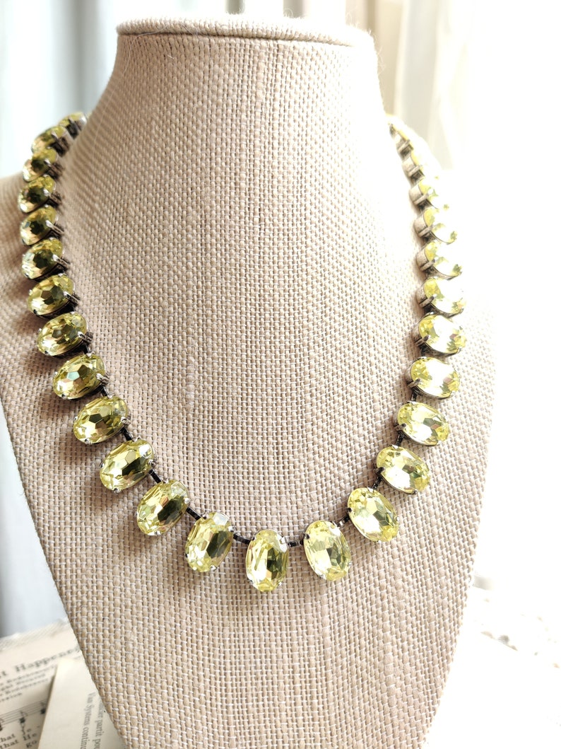 Anna Wintour Jewelry Crystal Collet Necklace citron citrine yellow necklace Yellow statement Crystal Necklace Crystal Riviere Necklace