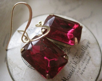 Fuchsia statement earrings, dark pink statement earrings, statement earrings, vintage fuchsia, sacredcake.