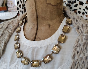 Neutral Statement Smoky Topaz Crystal Collet Necklace - Georgian Style