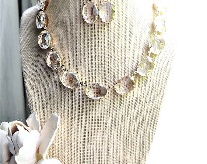 Anna Wintour collet necklace, clear Statement necklace, collet, gold golden set statement necklace Georgian necklace. "On a Clear Day".