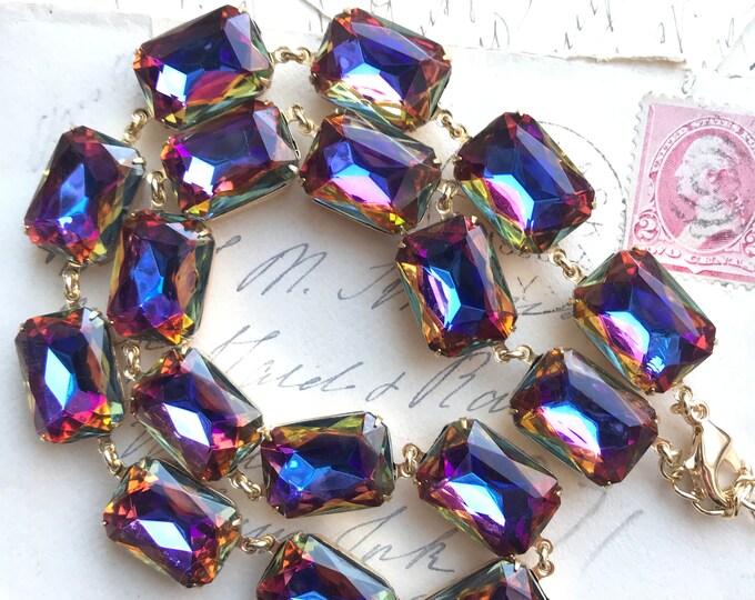 Czech Glass Rhinestone Statement Necklace: Multicolor Collet Jewelry