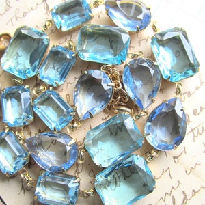 blue statement necklace, Georgian necklace,  aquamarine sapphire necklace, light blue necklace, collet necklace, edwardian jewelry.