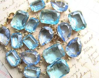Aquamarine Swarovski Crystal Necklace: Vintage Blue Collet Statement Jewelry