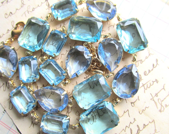 Aquamarine Swarovski Crystal Necklace: Vintage Blue Collet Statement Jewelry