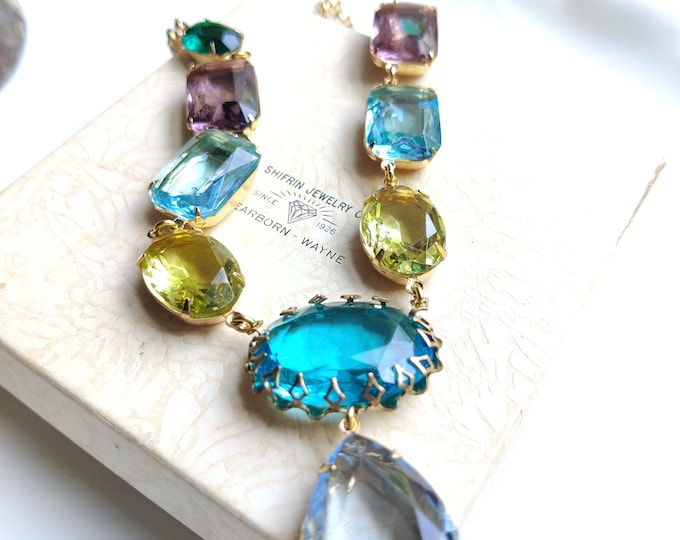 Vintage Rhinestone Statement Necklace: Multi-Color Fruit Salad Design