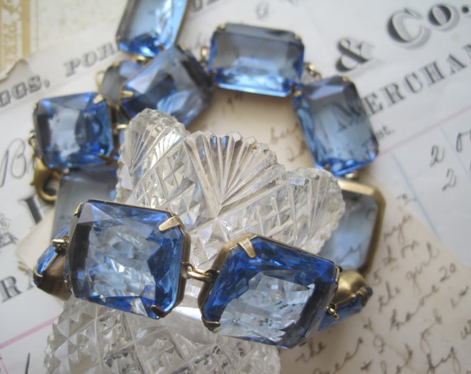 Vintage Sky Blue Rhinestone Statement Necklace: Georgian Collet Style
