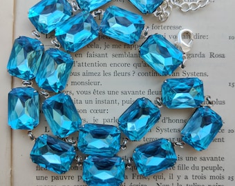 Anna Wintour dark aqua tropical waters collet necklace statement necklace, Georgian jewelry, aquamarine aqua crystal teal blue necklace.