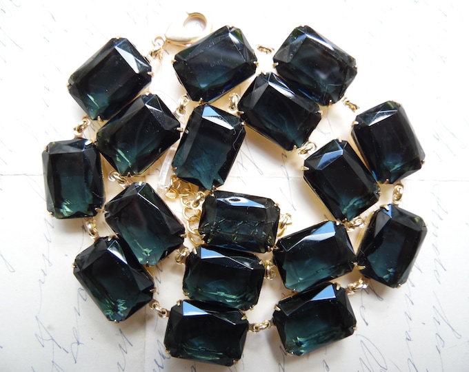 Handmade Navy Blue Crystal Collet Necklace: Georgian Art Deco Style