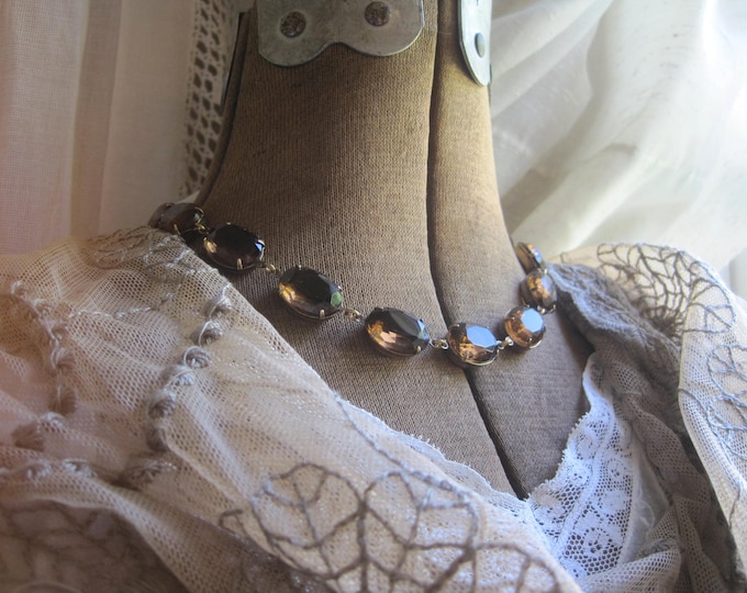 Smoky Topaz Collet Necklace: Vintage Rhinestone Choker