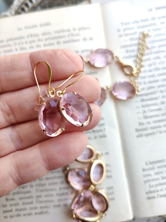 Stone and Crystal Earrings in Pink Stone and Crystal Earrings in Pink