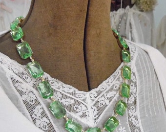 Peridot Rhinestone Statement Necklace: Pale Green Collet Jewelry