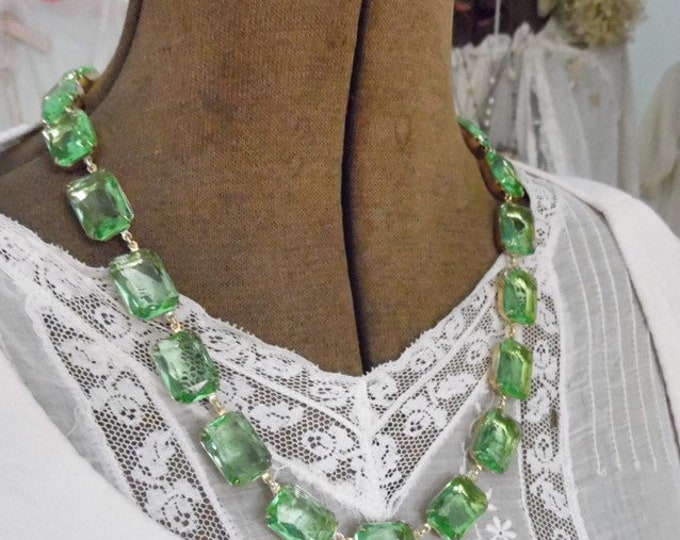 Peridot Rhinestone Statement Necklace: Pale Green Collet Jewelry