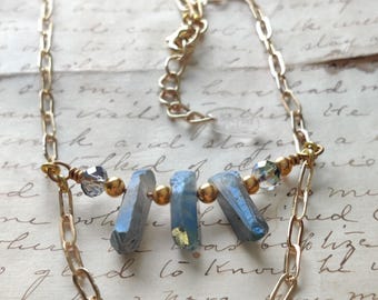 Gold plated paperclip chain and raw crystal handmade necklace