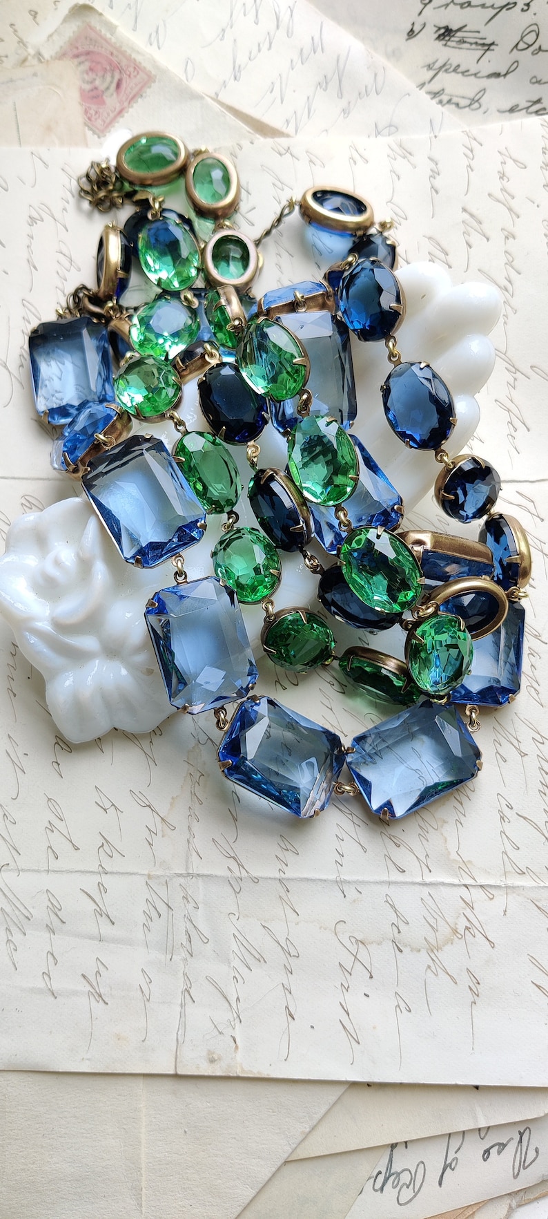 Chunky Blue statement necklace, Anna Wintour collet necklace, Georgian necklace, Georgian jewelry, Sapphire necklace. Blue image 8