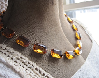 Golden Topaz Statement Necklace: Anna Wintour Inspired Czech Glass