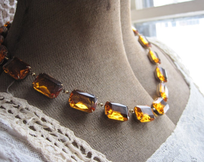 Golden Topaz Statement Necklace: Anna Wintour Inspired Czech Glass