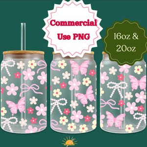 Fleurs roses jaunes pastel papillons PNG 16 oz 20 oz Libbey Cup Wrap Été Girlie Coquette Noeuds mama mariposa uv dtf hk marguerite perle de jardin