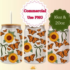 Tournesol orange papillons PNG 16 oz 20 oz Libbey Cup Wrap Summer Girlie Coquette Bows mama flores mariposa girasol coqueta nature uvdtf hk