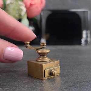Vintage figurine coffee grinder Miniature brass coffee mill for dollhouse Metal ornament