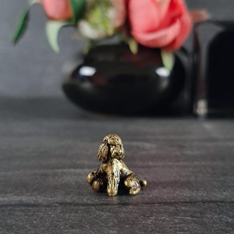 animal figurines, miniature poodle, micro dog, desktop decorations, poodle figurine, vintage style, brass animals, dog ornament, handmade figurines, dog miniature, desk decor, miniature animals, gifts for dog lovers